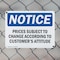 Signmission Prices Subject To Change According To Customer'S, 10 in W x Rectangle, Plastic OS-2PACK-NS-P-710-L-17798 - alternate 5